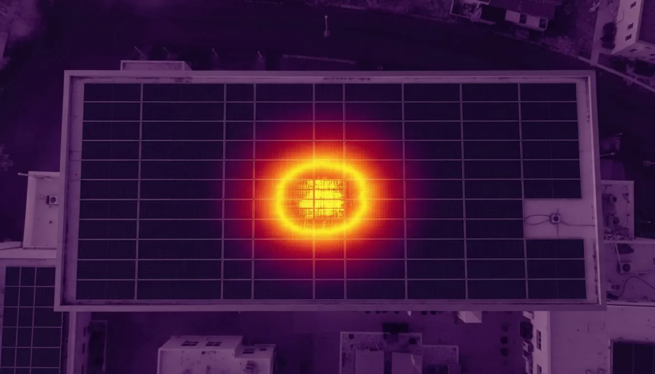 Imagen térmica de una cubierta fotovoltaica con un punto caliente en el centro